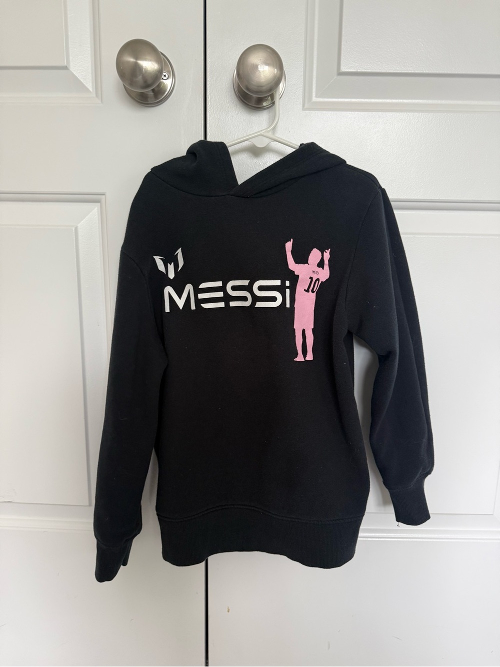 Messi Kids Black Hoodie with Pink Silhouette